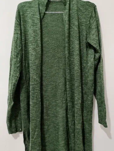 Cardigan tejido largo verde jaspeado