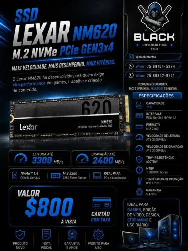 ? SSD NVMe Lexar NM620 1TB - Alta Velocidade e Desempenho! ?