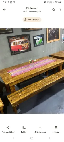 Mesa madeira com bancos