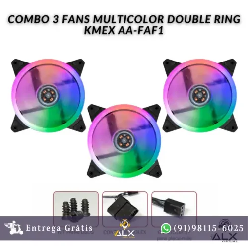 Combo 3 Fans Multicolor Double Ring Led - Kmex Aa-faf1 *ENTREGA GRÁTIS*