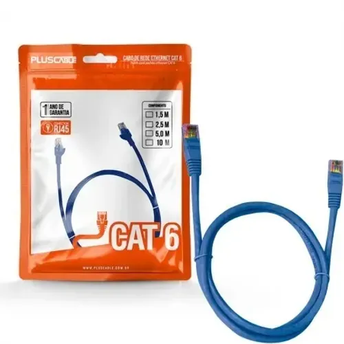 Cabo de Rede Cat6 2,5m/5m/10m Azul Plus Cable - Crimpado *ENTREGA GRÁTIS*