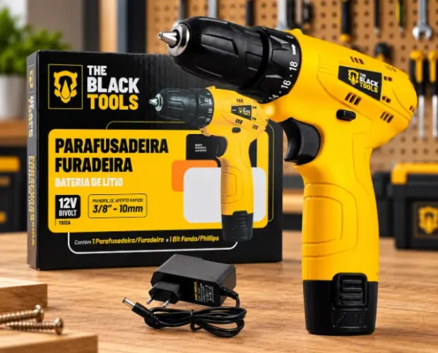 Parafusadeira Furadeira 12V The Black Tools - Nova + Bateria e Carregador