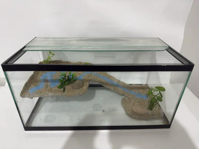 Terrário aquaterrario novo com plataforma fixa decorada