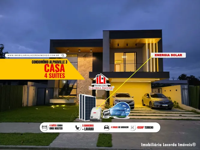 Alphaville Manaus 3, Casa duplex 4 suítes sendo uma master, energia solar e toda climatiza