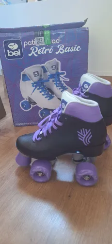 Patins Quad Retrô Bel - Preto e Roxo - Tamanho 35 (Na Caixa)