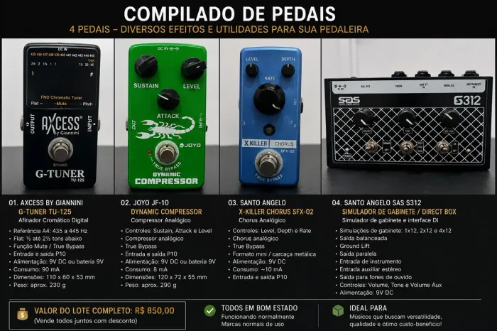 KIT / LOTE 4 PEDAIS PARA GUITARRA