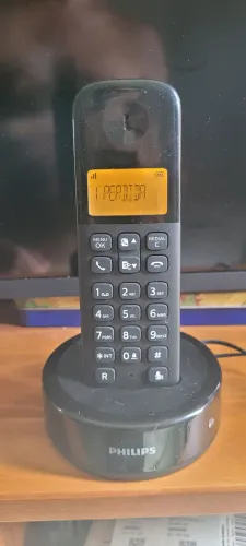 Telefone sem fio, preto, Philips, funcionando 