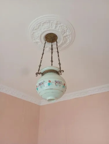 Lustre Pendente Antigo Vidro Opala Decorado - Vintage