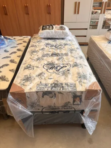 Cama Unibox Solteiro 88x188 com Molas Ensacadas e Tecido Linho Azul