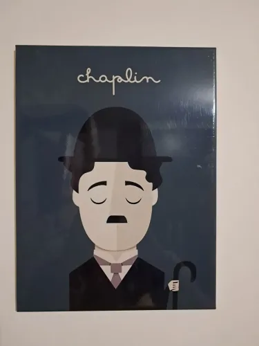 Quadro/placa decorativo minimalista com ilustração de Charles Chaplin