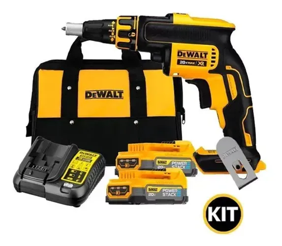 Kit Parafusadeira Drywall 1/4'' Brushless 2 Baterias 20V 1.7Ah Powerstack Bolsa Dewalt
