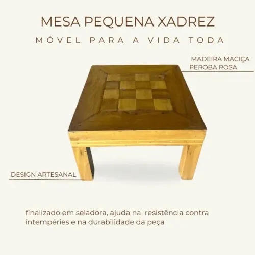 Mesa de centro xadrez pequena madeira maciça peroba rosa - Sob Encomenda