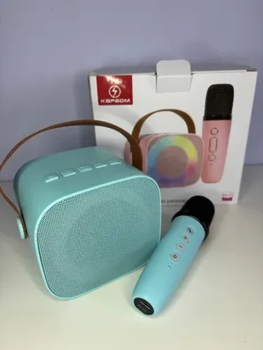 Mini alto falante + microfone Kapbom Karaokê