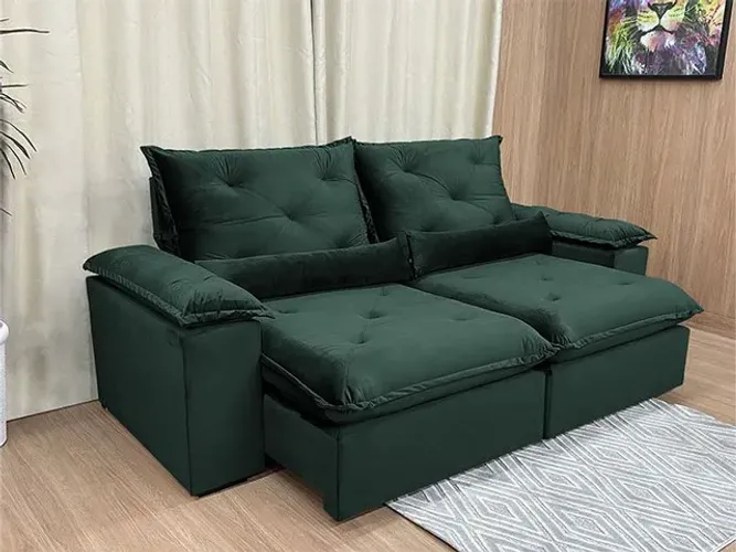 Sofá Retrátil Reclinável 4 Lugares 250cm D28 Caju Veludo Verde
