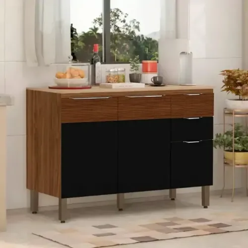 Balcão Viva Luz Nogueira/Ripado/Black