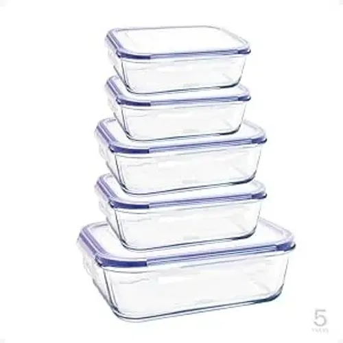 Kit De Potes Herméticos De Vidro Retangulares, Com Tampa Click (KIT COM 5 POTES DIVERSOS T