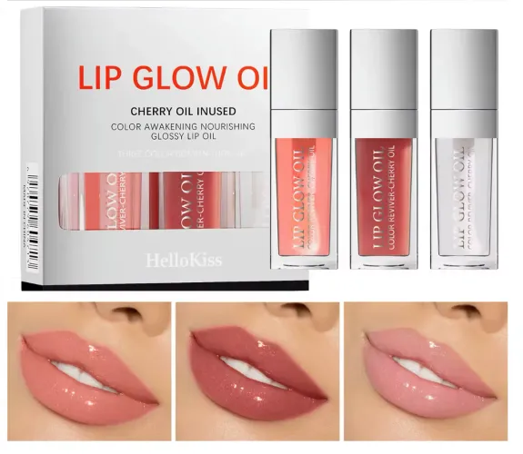 Lip Glow Oil - HelloKiss - Duoe Dior Kit com 3 cores incríveis