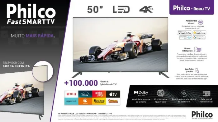Smart TV Philco 50" LED 4K UHD Roku TV