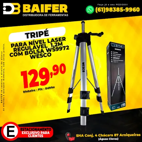 Tripé Para Nível Laser Regulável 1,2m Com Bolsa Ws9972 Wesco
