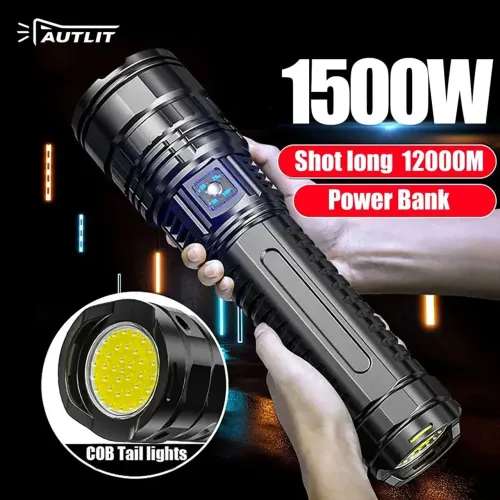 Lanterna Tática  super potente 1500W com Power Bank 