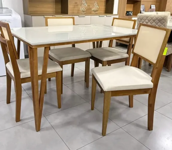 Mesa de Jantar Safira com 4 Cadeiras- Produto Novo