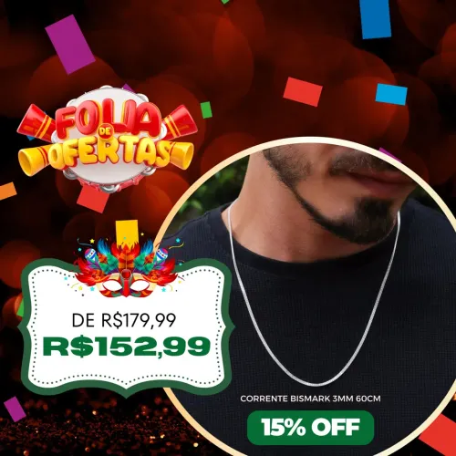 Corrente de Prata Bismark 3mm 60cm na PROMOÇÃO + FRETE GRÁTIS!!
