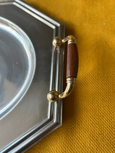 Bandeja de servir Vintage de aço inox banhado a ouro 24k