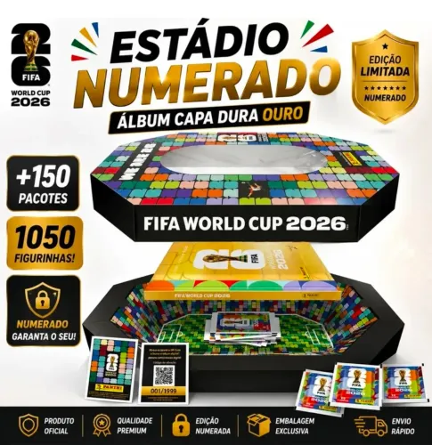 Kit Estádio Álbum Capa Dura Ouro Numerado + 150 Envelopes