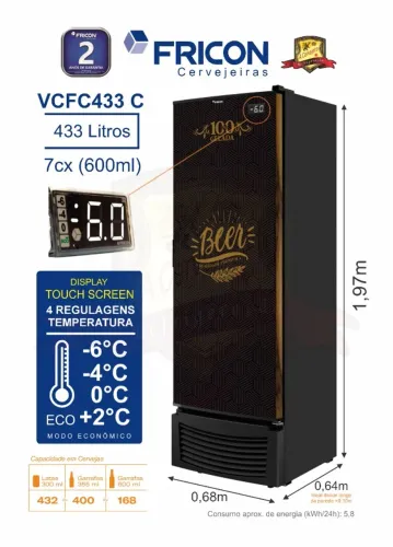 Cervejeira Fricon 7cx Porta Cega preto adesivado VCFC433C 433 L bruto 220V