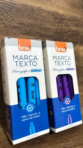 Marca texto BRW, cor azul e roxa