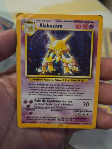 Carta Pokémon Alakazam Holo Base Set Português 1/102 Vintage