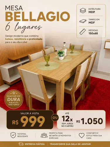 Mesa de jantar 6 lugares ... mega promoção