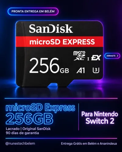 Cartão microSD Express SanDisk de 256 GB, leitura de até 880 MB/s, gravação 650 MB/s