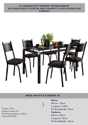 Mesa 1.40 com 6 cadeiras