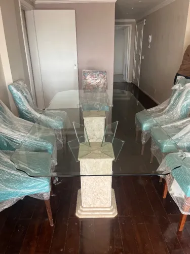 Mesa de Jantar - Vidro Bisotado + Marmore Carrara