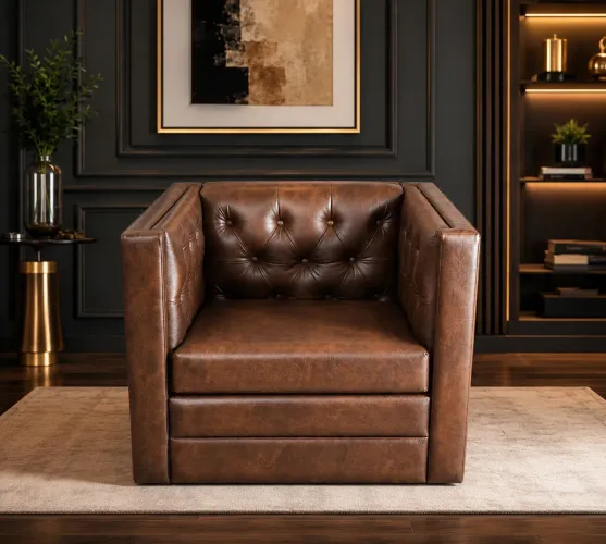 Poltrona Decorativa em Couro Marrom