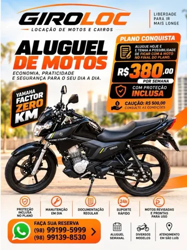 Aluguel de 380 por semana moto zero km Factor Yamaha