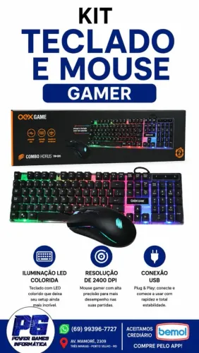 KIT TECLADO E MOUSE GAMER COM LED RGB