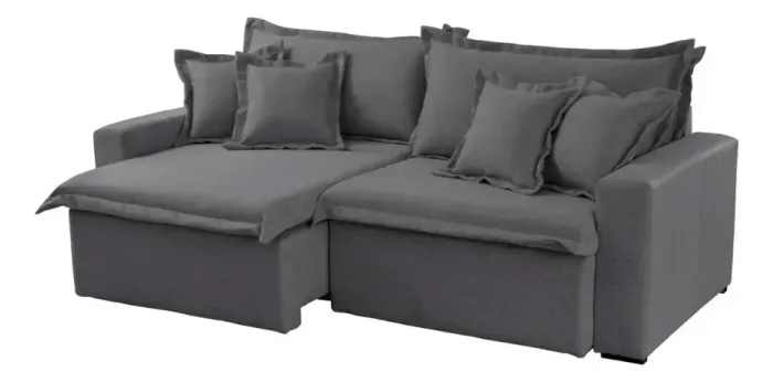 Sofá Retrátil Lisboa Cinza Chumbo no Linho de 3 Lugares 