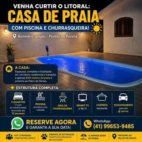 Casa c/ Piscina, Churrasqueira no Balneário Grajaú - Pontal do Paraná
