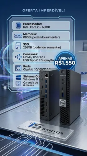 Mini Computador Dell Intel Core i5 6ª G Memoria 8gb SSD 256gb - Garantia e Nota