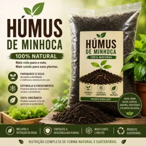 1Kg - Húmus de Minhoca 100% Puro - Adubo Orgânico Natural Plantas, Horta, Jardim e Vasos