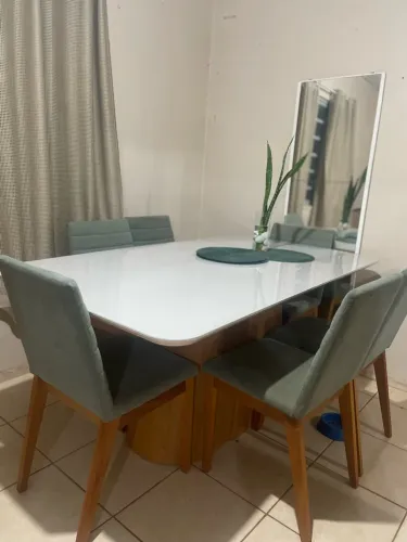 Mesa de Jantar 6 Lugares Tampo em Vidro e MDF Ryze DJ