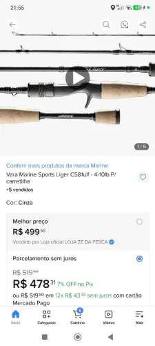 Vara marinesports liger 4-10lb carretilha seminova