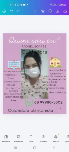 Cuidadora hospitalar e domiciliar plantonista