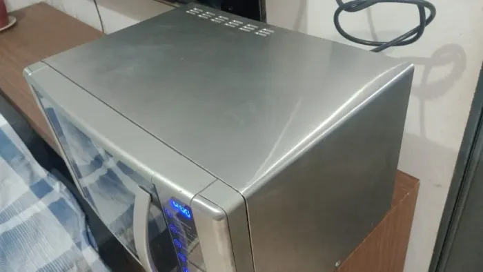 microondas inox digital top painel azul