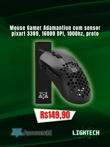 Mouse gamer Adamantium AIR M10 com Mousepad, Sensor Pixart 3389, Software, 16000 DPI