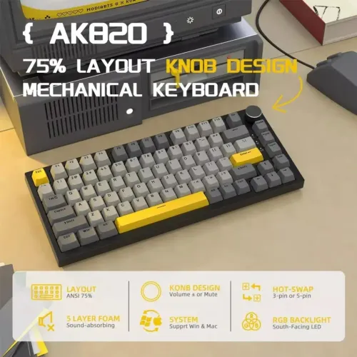 Teclado Gamer Ajazz AK820 Switch Moon Yellow