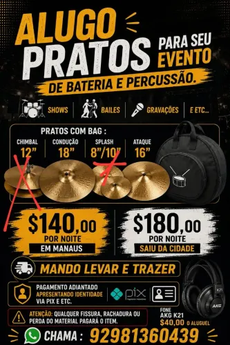 Alugo pratos de bateria 