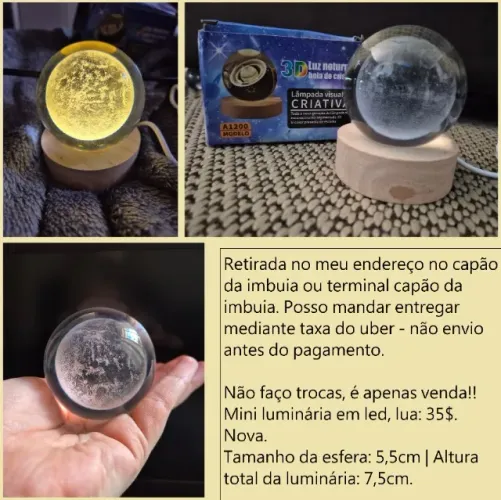 Mini luminária em led lua nova